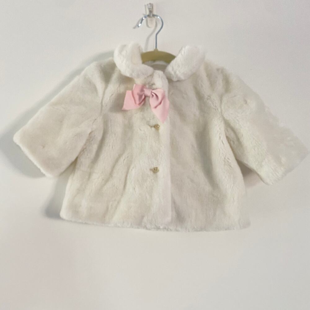 Janie & Jack Fuzzy Soft White Formal Girl's Overcoat Size 0-6M